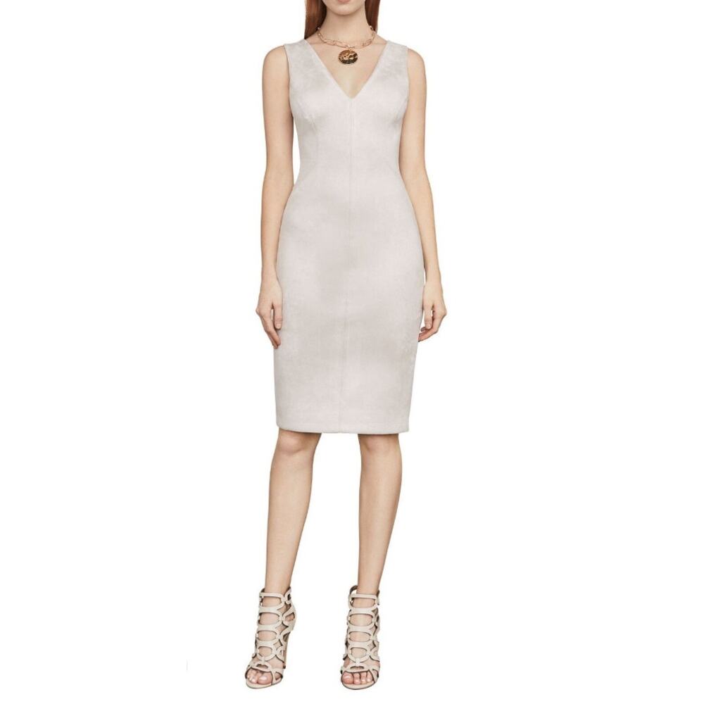 BCBGMAXAZRIA Alda Faux-Suede Dress Taupe Size Small